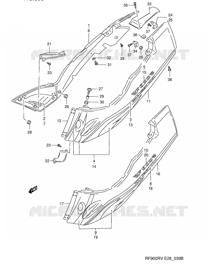 CARENAGES ARRIERE  (MODELE T/V) Suzuki MOTO 900 RF 1994  RF900RR(E28)
