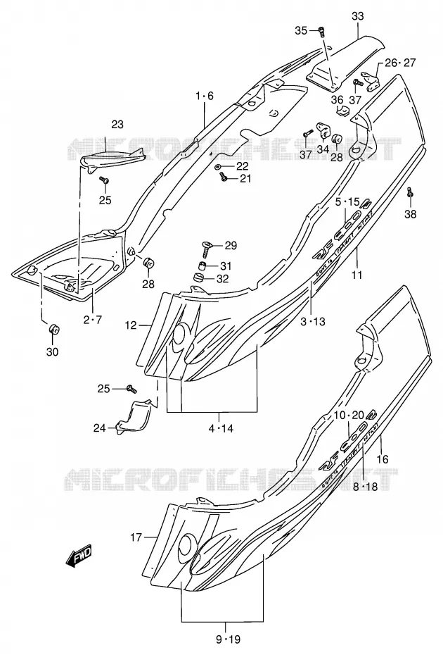 CARENAGES ARRIERE  (MODELE T/V) Suzuki MOTO 900 RF 1998  RF900RW(E2)
