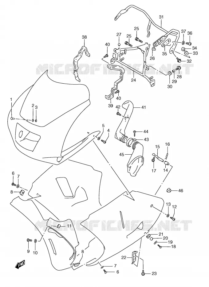 FLANCS DE CARENAGES (MODELE N/P/R/T) Suzuki MOTO 250 RG 1994  RGV250R(E24)