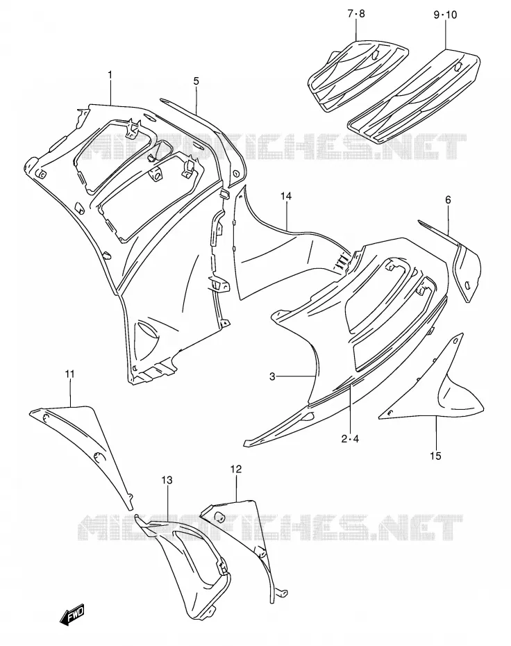FLANCS DE CARENAGES (MODELE P/R) Suzuki MOTO 600 RF 1994  RF600RUR(E2)