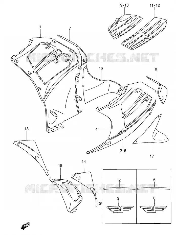 FLANCS DE CARENAGES (MODELE S) Suzuki MOTO 600 RF 1997  RF600RUV(E2)
