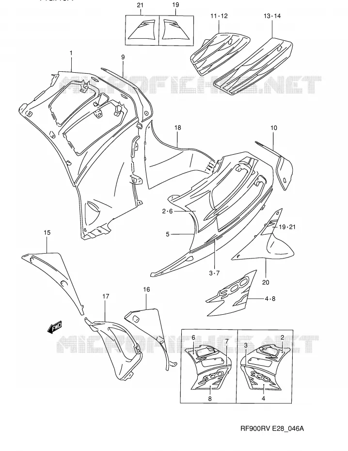 FLANCS DE CARENAGES (MODELE S) Suzuki MOTO 900 RF 1996  RF900RT(E28)