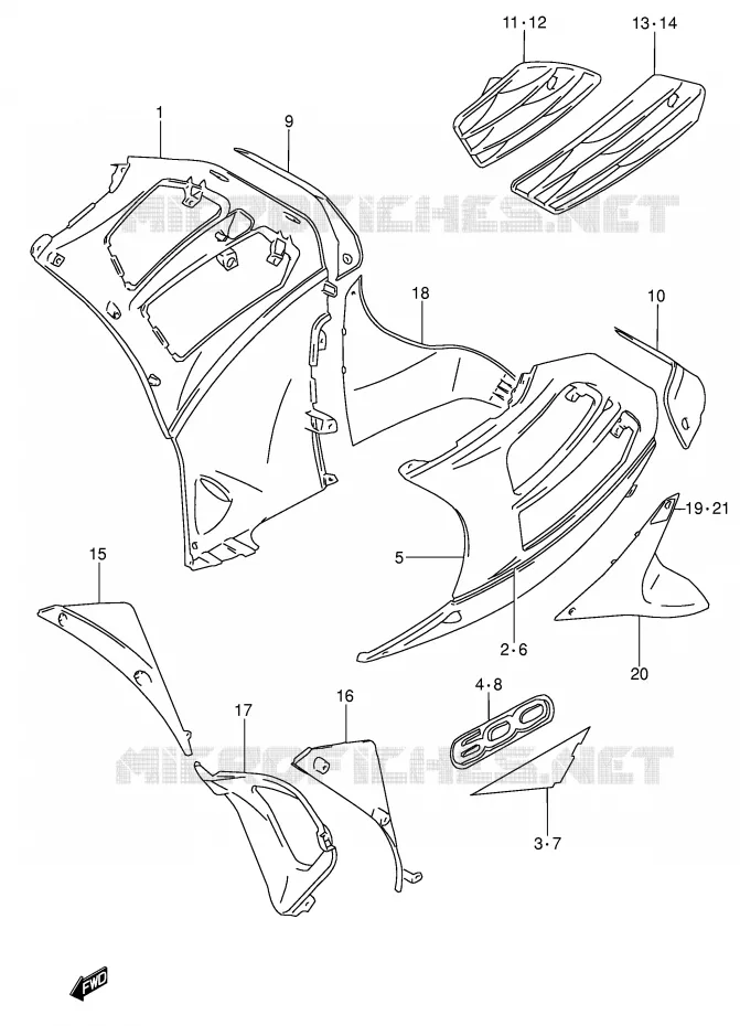 FLANCS DE CARENAGES (MODELE T) Suzuki MOTO 600 RF 1997  RF600RUV(E2)