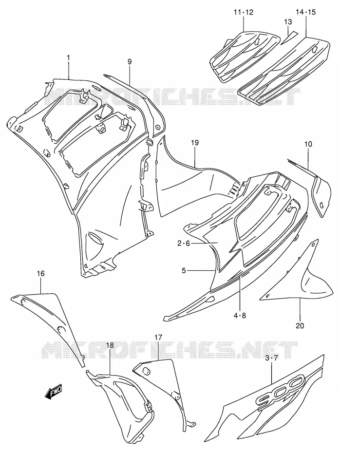 FLANCS DE CARENAGES (MODELE T) Suzuki MOTO 900 RF 1995  RF900RS(E2)
