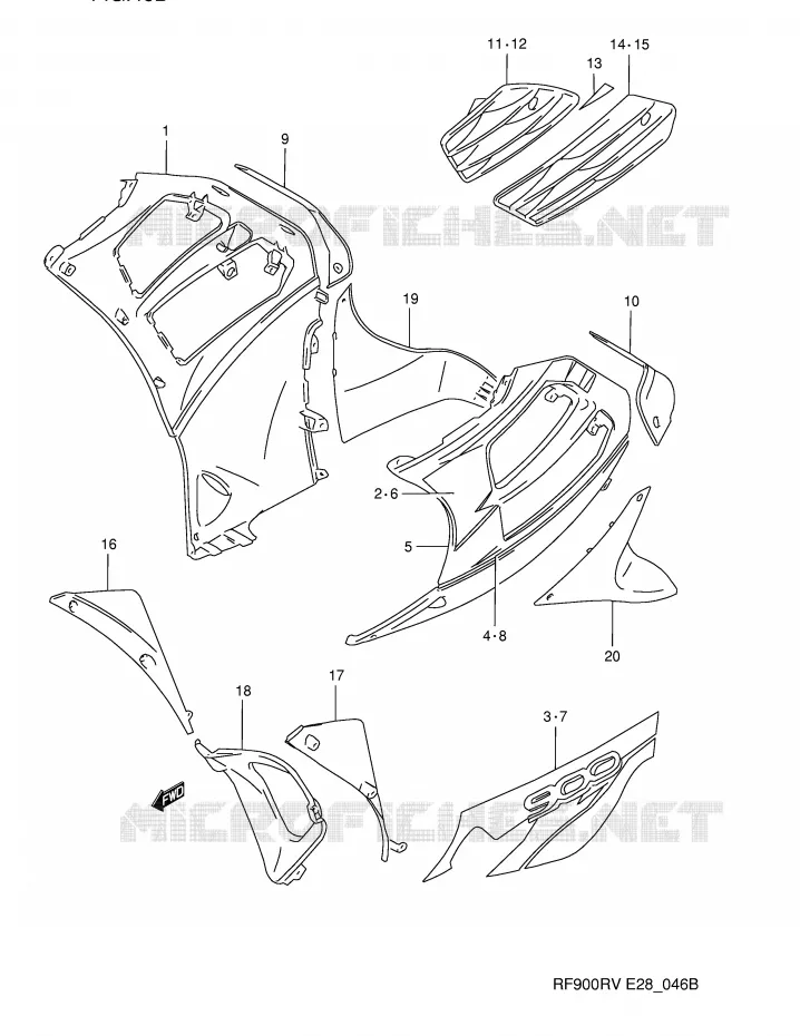 FLANCS DE CARENAGES (MODELE T) Suzuki MOTO 900 RF 1995  RF900RZS(E28)