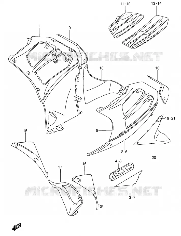 FLANCS DE CARENAGES (MODELE V) Suzuki MOTO 600 RF 1997  RF600RUV(E2)