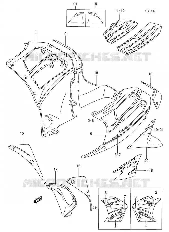 FLANCS DE CARENAGES (RF900RS2) Suzuki MOTO 900 RF 1995  RF900RS(E2)