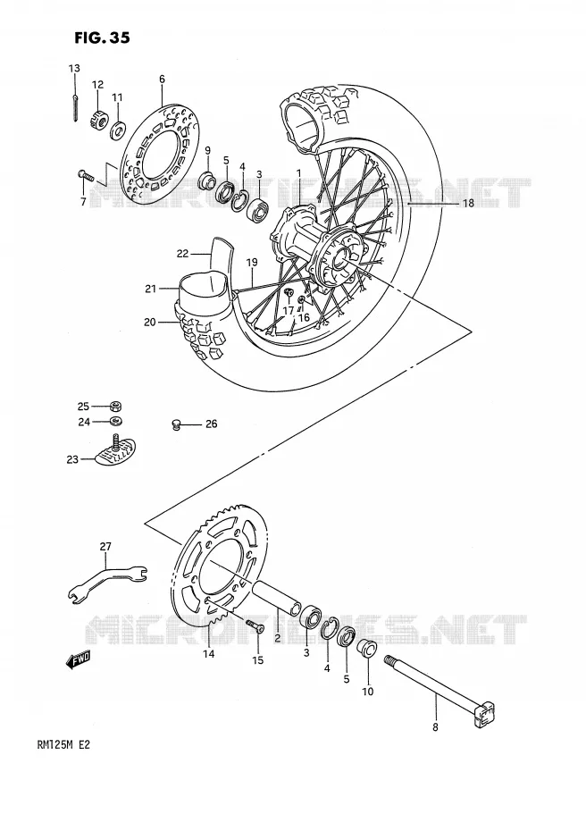 ROUE ARRIERE (MODELE K) Suzuki MOTO 125 RM 1991  RM125M(E2)