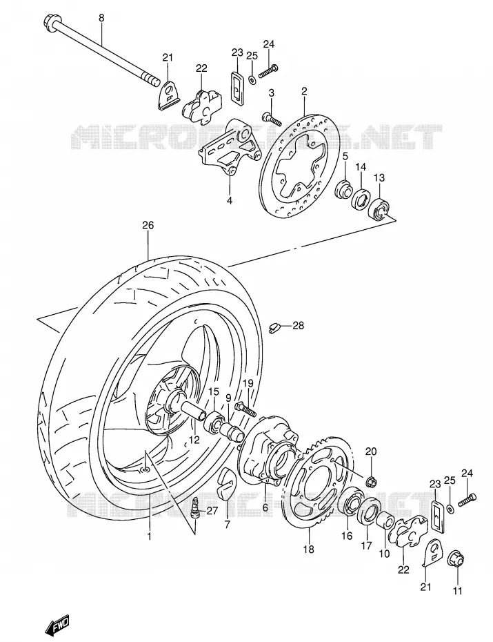 ROUE ARRIERE (MODELE P/R) Suzuki MOTO 600 RF 1994  RF600RUR(E2)