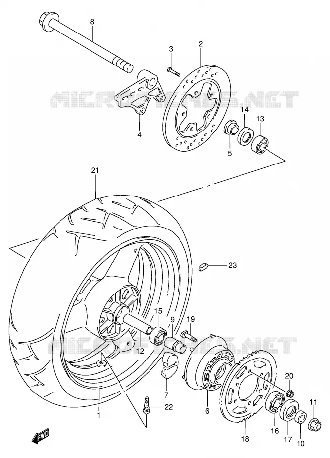 ROUE ARRIERE (MODELE R/S) Suzuki MOTO 900 RF 1995  RF900RS(E2)