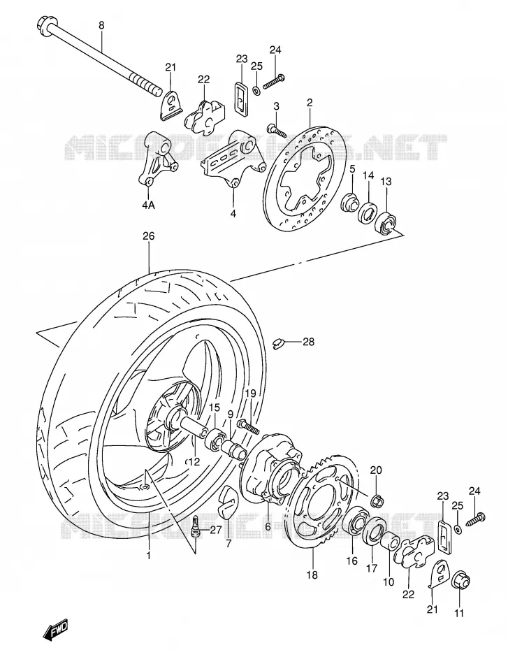 ROUE ARRIERE (MODELE S/T/V) Suzuki MOTO 600 RF 1996  RF600RUT(E2)