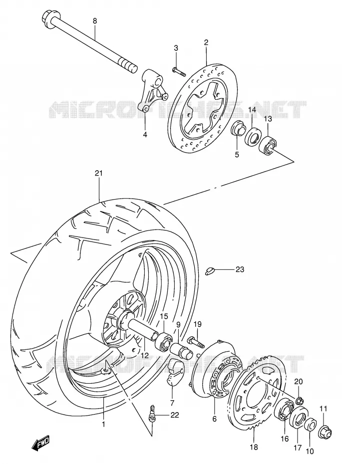 ROUE ARRIERE (MODELE T/V/W) Suzuki MOTO 900 RF 1995  RF900RS(E2)