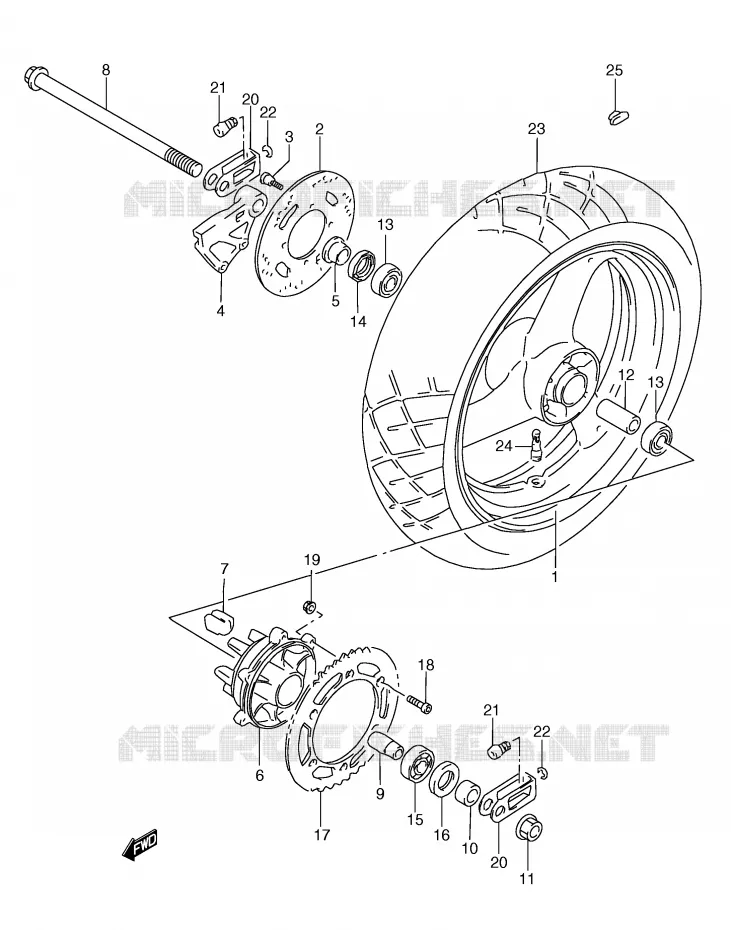 ROUE ARRIERE Suzuki MOTO 250 RG 1992  RGV250N(E24)