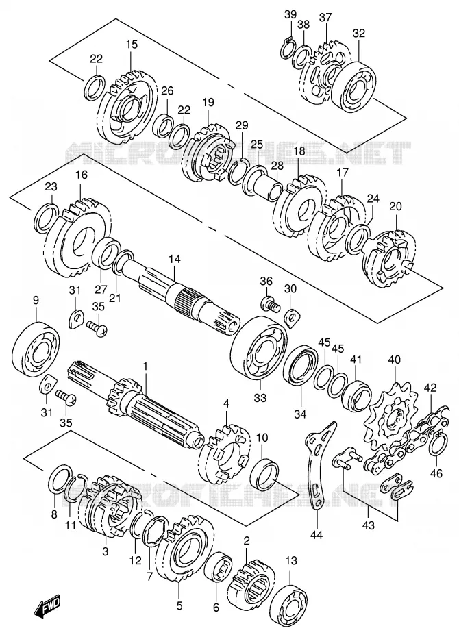 TRANSMISSION (MODELE W/X/Y) Suzuki MOTO 125 RM 2000  RM125Y(E2)