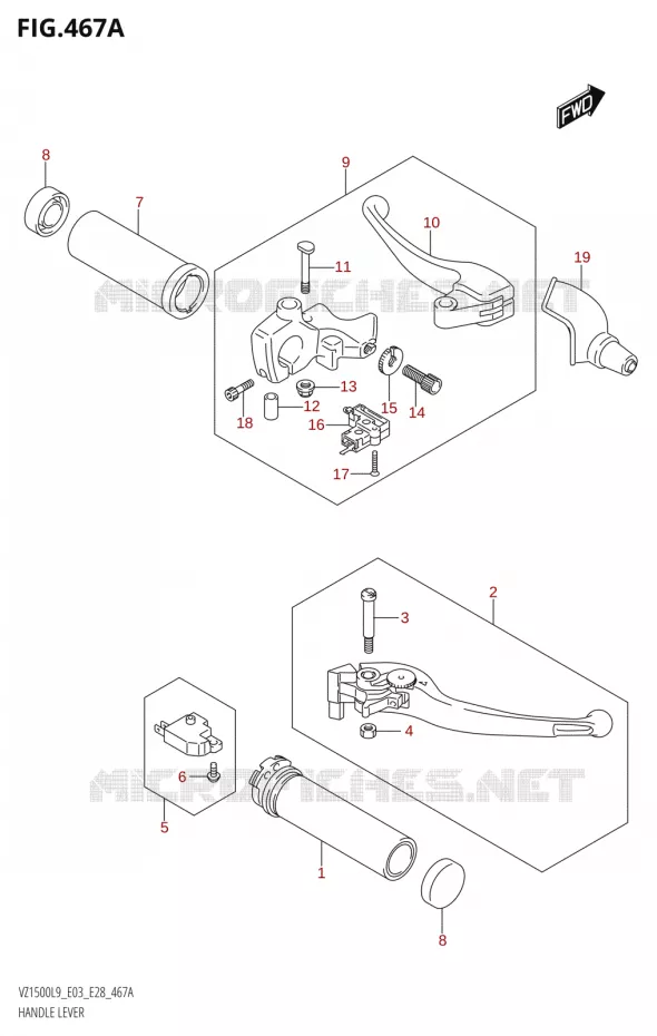 ENSEMBLE LEVIERS - POIGNEES Suzuki MOTO 1500 BOULEVARD 2019  VZ1500 L9