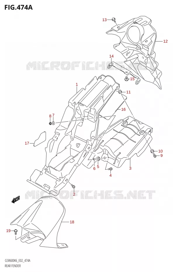 GARDE BOUE ARRIERE Suzuki MOTO 600 GSR 2006  GSR600K6(E19)