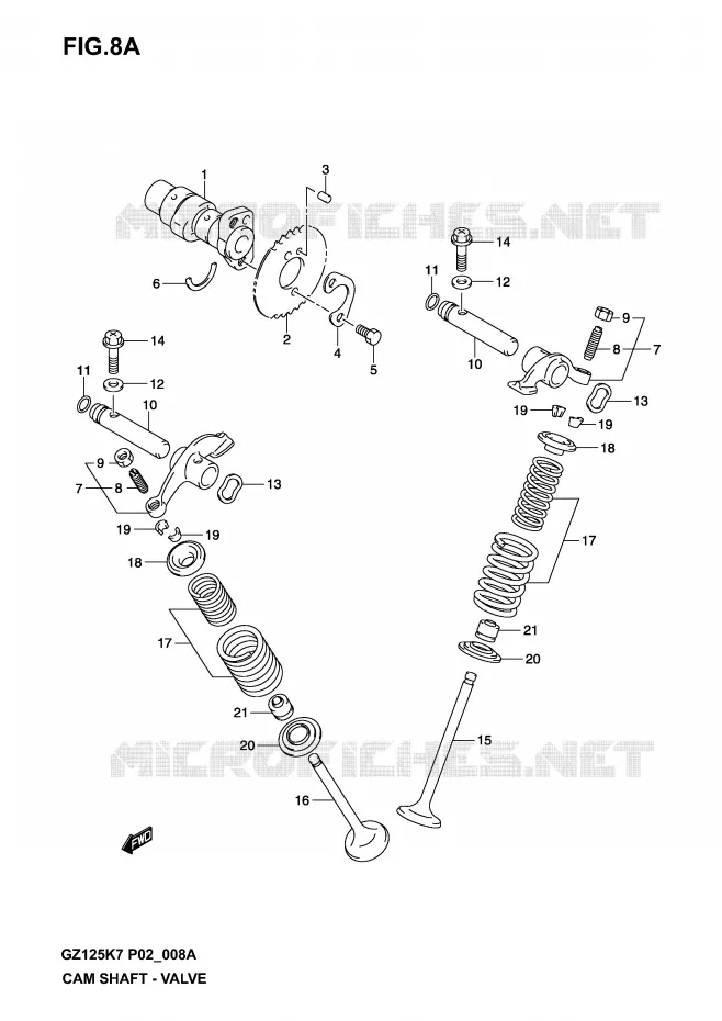 ARBRE A CAME-VALVE (MODEL K4 /​ K5 /​ K6 /​ K7) Suzuki MOTO 125 MARAUDER 2004  GZ125K4(P02,P19)