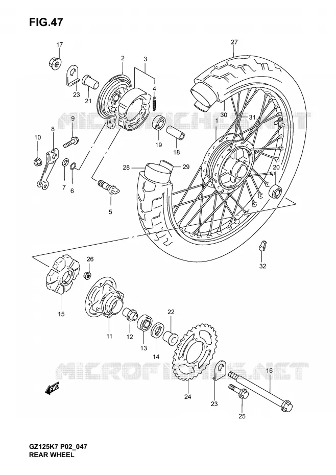 ROUE ARRIERE Suzuki MOTO 125 MARAUDER 2004  GZ125K4(P02,P19)