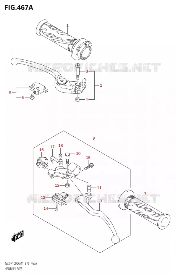 LEVIERS - POIGNEES Suzuki MOTO 1000 GSX-R 2021  GSX-R1000RA M1 /​ GSX-R1000RZA M1 ( E76 ECE2 E17,22,39 )