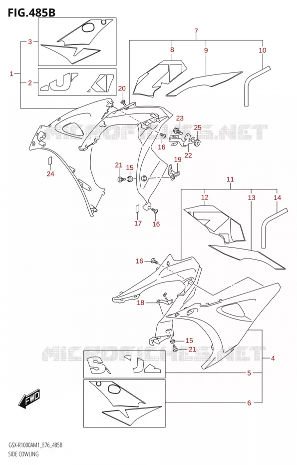 FLANCS DE CARENAGES000RA) Suzuki MOTO 1000 GSX-R 2021  GSX-R1000RA M1 /​ GSX-R1000RZA M1 ( E76 ECE2 E17,22,39 )