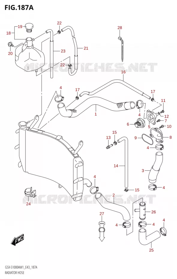 DURITES DE RADIATEUR - VASE D'EXPANSION Suzuki MOTO 1000 GSX-S 2021  GSX-S1000A M1 /​ GSX-S1000AZ M1 (E43)