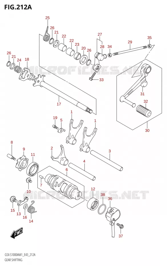 ENSEMBLE DE SELECTION DE VITESSES Suzuki MOTO 1000 GSX-S 2021  GSX-S1000A M1 /​ GSX-S1000AZ M1 (E43)