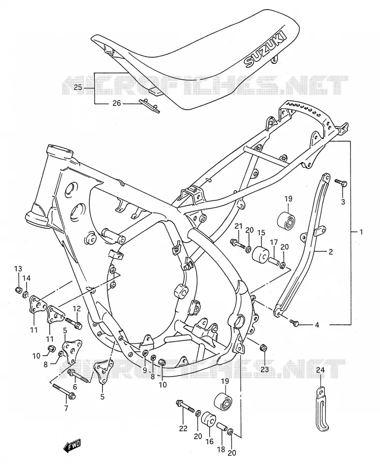 CADRE - SELLE Suzuki MOTO 250 RM 1992  RM250 N (E03,E28,E33)