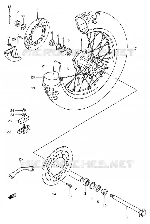 ROUE ARRIERE (MODELE L/M) Suzuki MOTO 125 RM 1990  RM125L(E28)