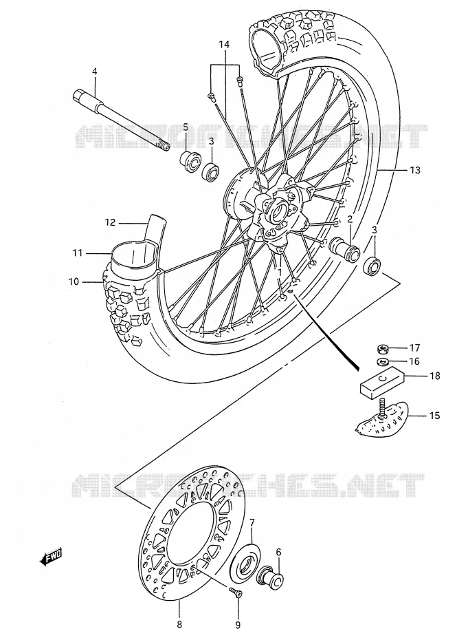 ROUE AVANT (MODELE K/L/M) Suzuki MOTO 250 RM 1991  RM250M(E28)