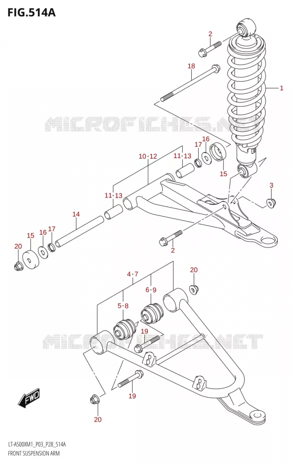 TRIANGLES ET AMORTISSEUR AVANT Suzuki QUAD 500 KINGQUAD 2021  LT-A500X / XP M1 (P03,P28,P33)