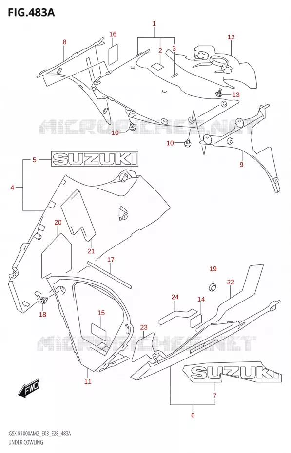 CARENAGES INFERIEUR (FLANCS)GSX-R1000A) Suzuki MOTO 1000 GSX-R 2022  GSX-R1000A M2 (E03 E28)