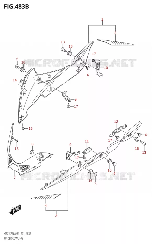 CARENAGES INFERIEUR (FLANCS)GSX-S750ZA,GSX-S750UQZ,GSX-S750WQZ) Suzuki MOTO 750 GSX-S 2021  GSX-S750A /​GSX-S750ZA M1 (E21)