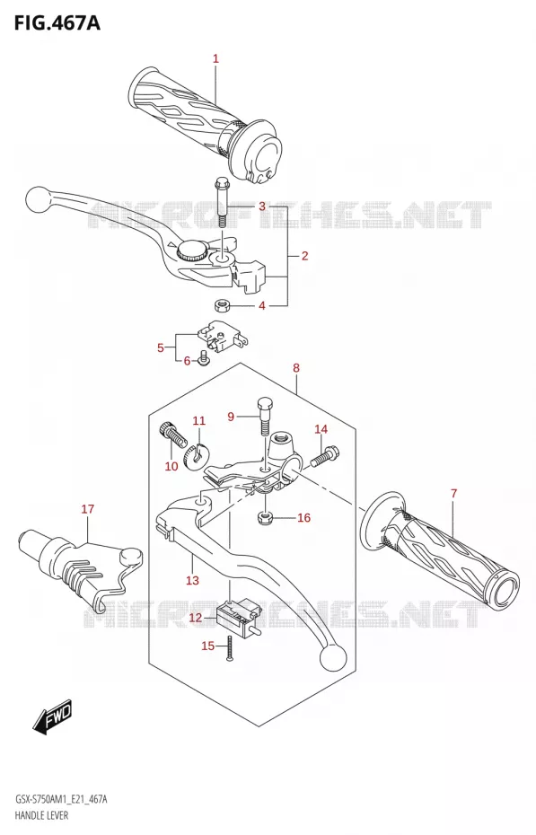 ENSEMBLE LEVIERS - POIGNEES Suzuki MOTO 750 GSX-S 2021  GSX-S750UQ / ​GSX-S750UQZ M1 (E21)