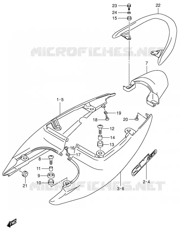 CARENAGE ARRIERE - CAPOT DE SELLE (MODELE X) Suzuki MOTO 650 SV-S 2001  SV650SUK1(E2)