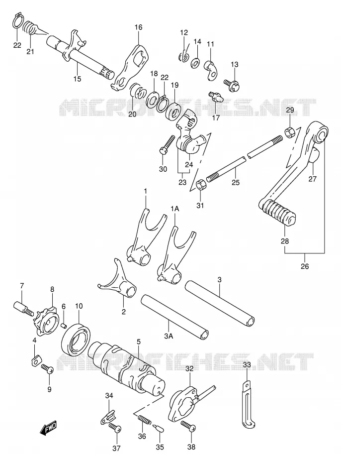 ENSEMBLE DE SELECTION DE VITESSES Suzuki MOTO 1000 TL-R 1999  TL1000RX(E2)