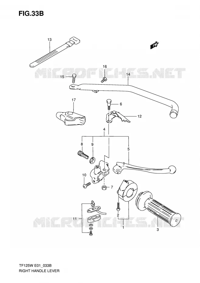 ENSEMBLE LEVIER - POIGNEE DROITE (MODELE K5) Suzuki MOTO 125 Autres-modeles 1998  TF125W(E1)