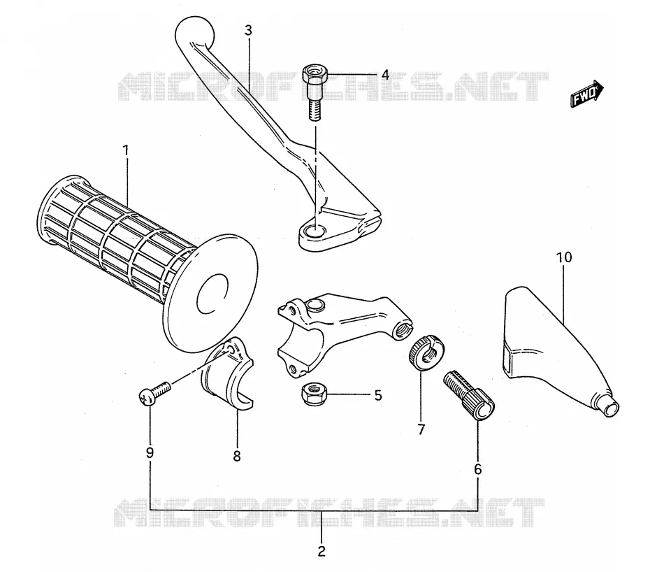 ENSEMBLE LEVIER - POIGNEE GAUCHE (MODELE G/H/J) Suzuki MOTO 80 RM 1991  RM80M(E28)