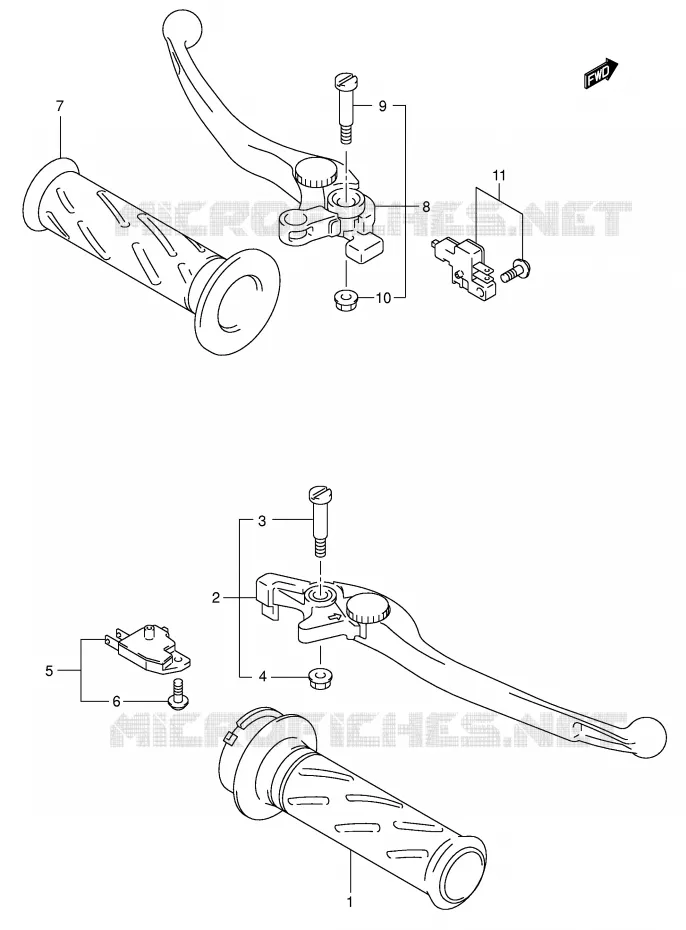 ENSEMBLE LEVIERS - POIGNEES (SV1000/U1/U2) Suzuki MOTO 1000 SV 2004  SV1000S1K4(E2)
