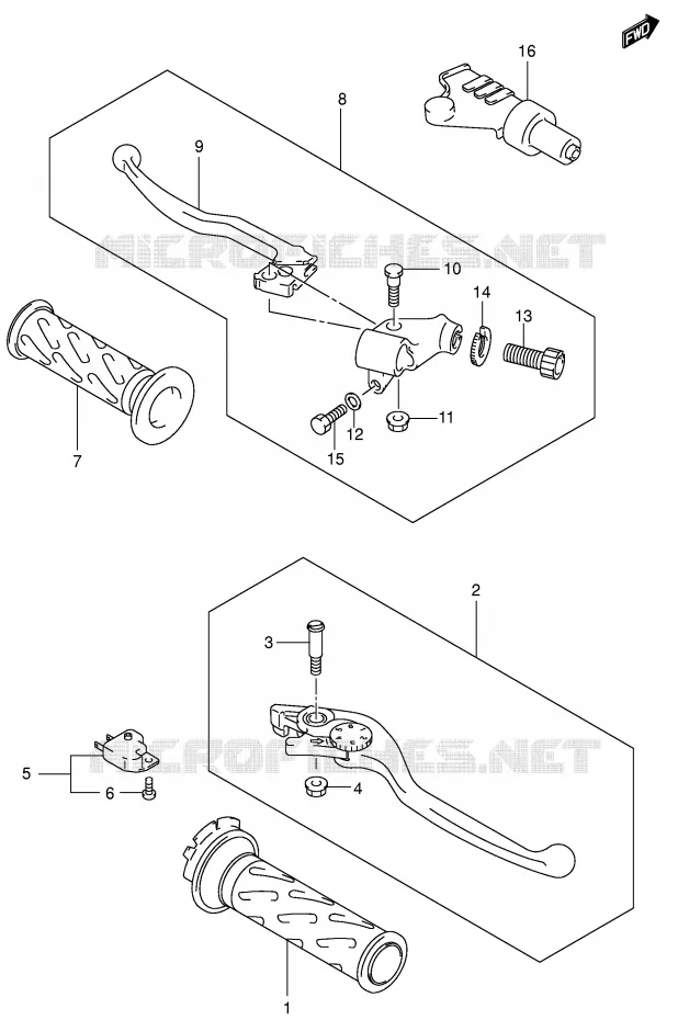 ENSEMBLE LEVIERS - POIGNEES Suzuki MOTO 650 SV-S 2002  SV650SK2(E2)
