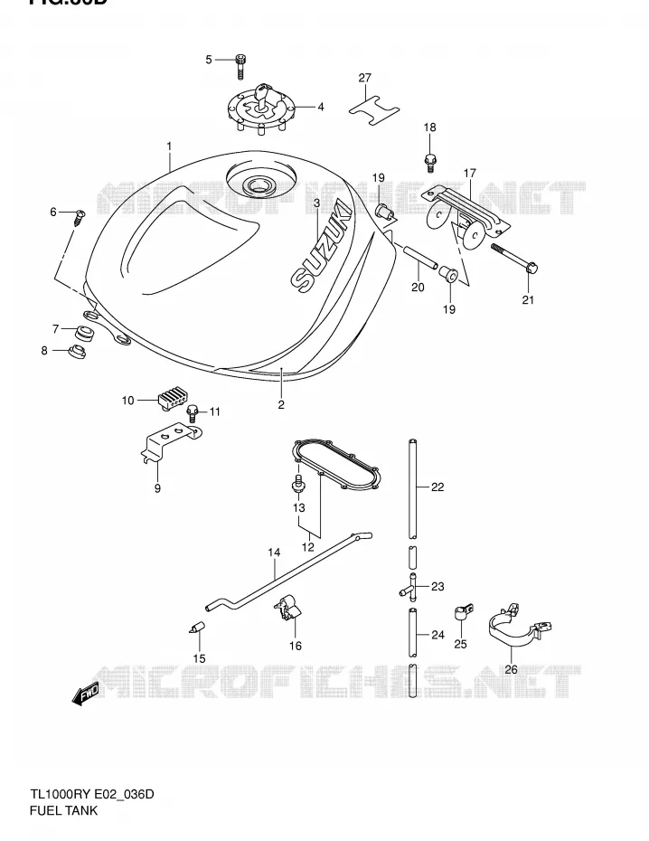 RESERVOIR D'ESSENCE (MODELE K2) Suzuki MOTO 1000 TL-R 2000  TL1000RY(E2)
