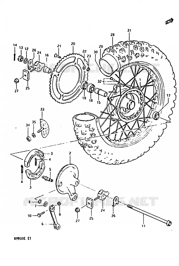 ROUE ARRIERE (MODELE D) Suzuki MOTO 80 RM 1984  RM80XE(D/E)