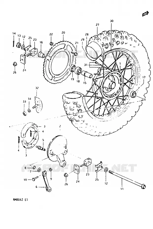 ROUE ARRIERE Suzuki MOTO 80 RM 1982  RM80XZ