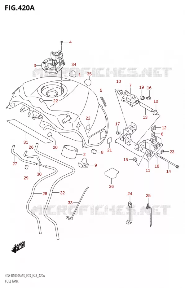 RESERVOIR D'ESSENCE (GSX-R1000A:E03,E28) Suzuki MOTO 1000 GSX-R 2023  GSX-R1000A / GSX-R1000RA / GSX-R1000RZA M3 (E03 E33 E28)