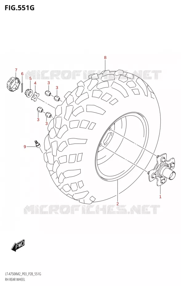 ROUE ARRIERE DROITE (LT-A750XPZ:M2:P03) Suzuki QUAD 750 KINGQUAD 2022  LT-A750XP M2 (P03 / P28 /P33)