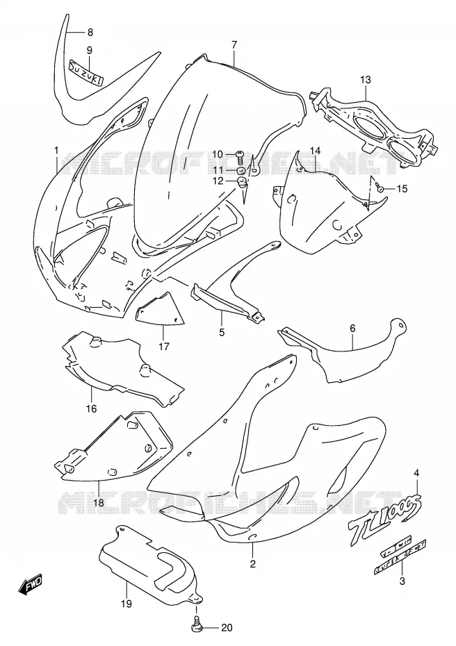CARENAGES - ETIQUETTES (MODELE W) Suzuki MOTO 1000 TL-S 1998  TL1000SW(E2)