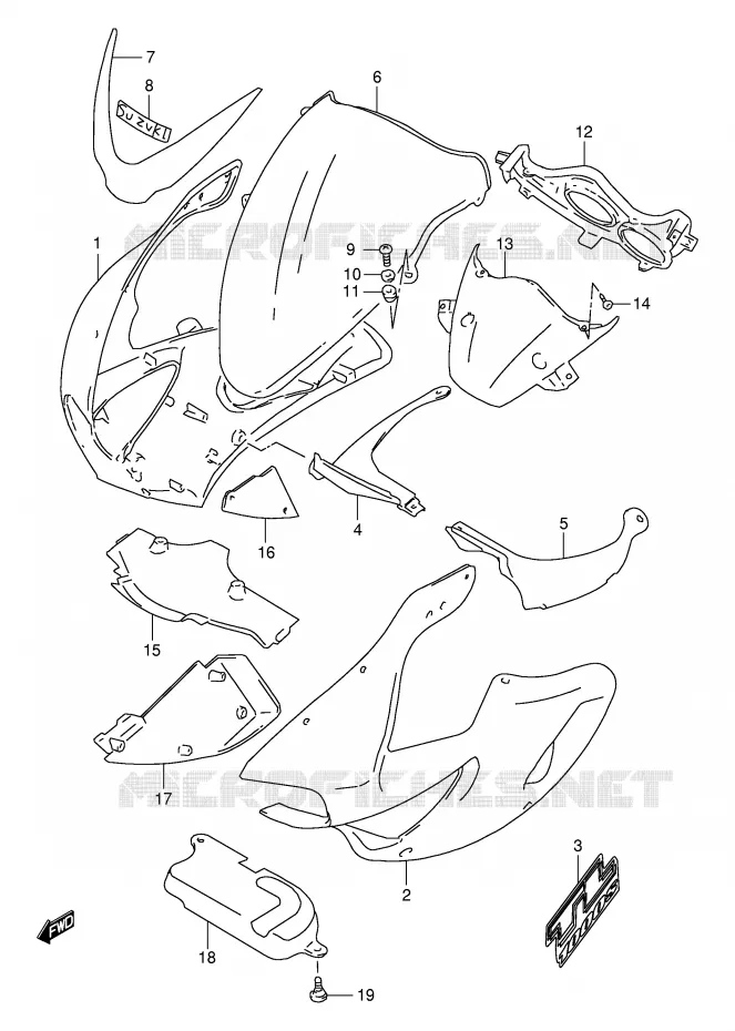 CARENAGES - ETIQUETTES (MODELE Y/K1) Suzuki MOTO 1000 TL-S 1998  TL1000SW(E2)