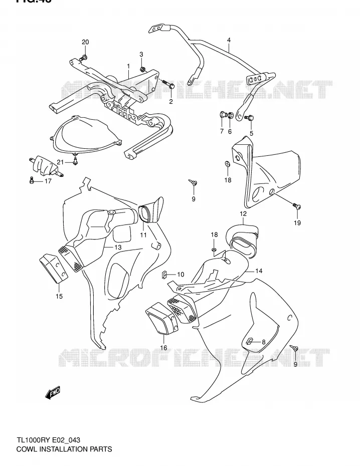 CARENAGES ET SUPPORTS AVANT Suzuki MOTO 1000 TL-R 2002  TL1000RK2(E2)