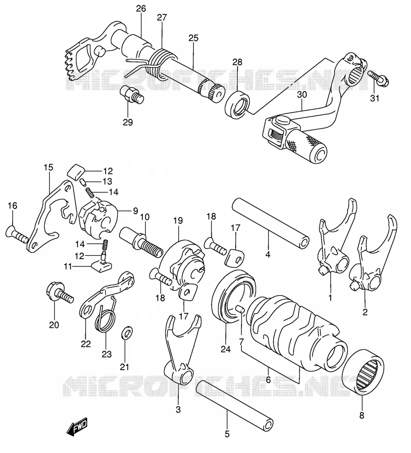 ENSEMBLE DE SELECTION DE VITESSES (MODELE K5/K6) Suzuki MOTO 85 RM 2003  RM85K3(P3/P28)