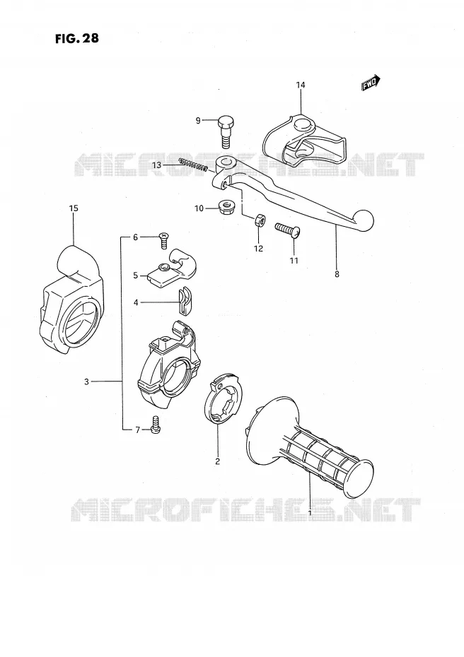 ENSEMBLE LEVIER - COMMODO DROIT (MODELE G/H/J) Suzuki MOTO 80 RM 1986  RM80XG(E2)