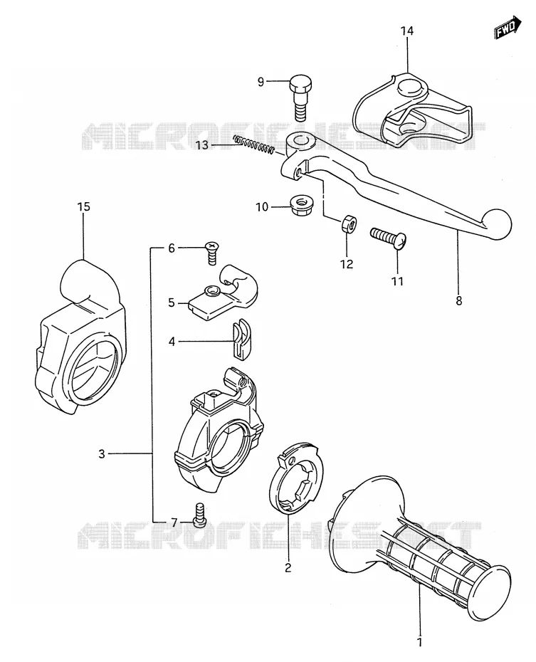 ENSEMBLE LEVIER - COMMODO DROIT (MODELE G/H/J) Suzuki MOTO 80 RM 1988  RM80J(E28)